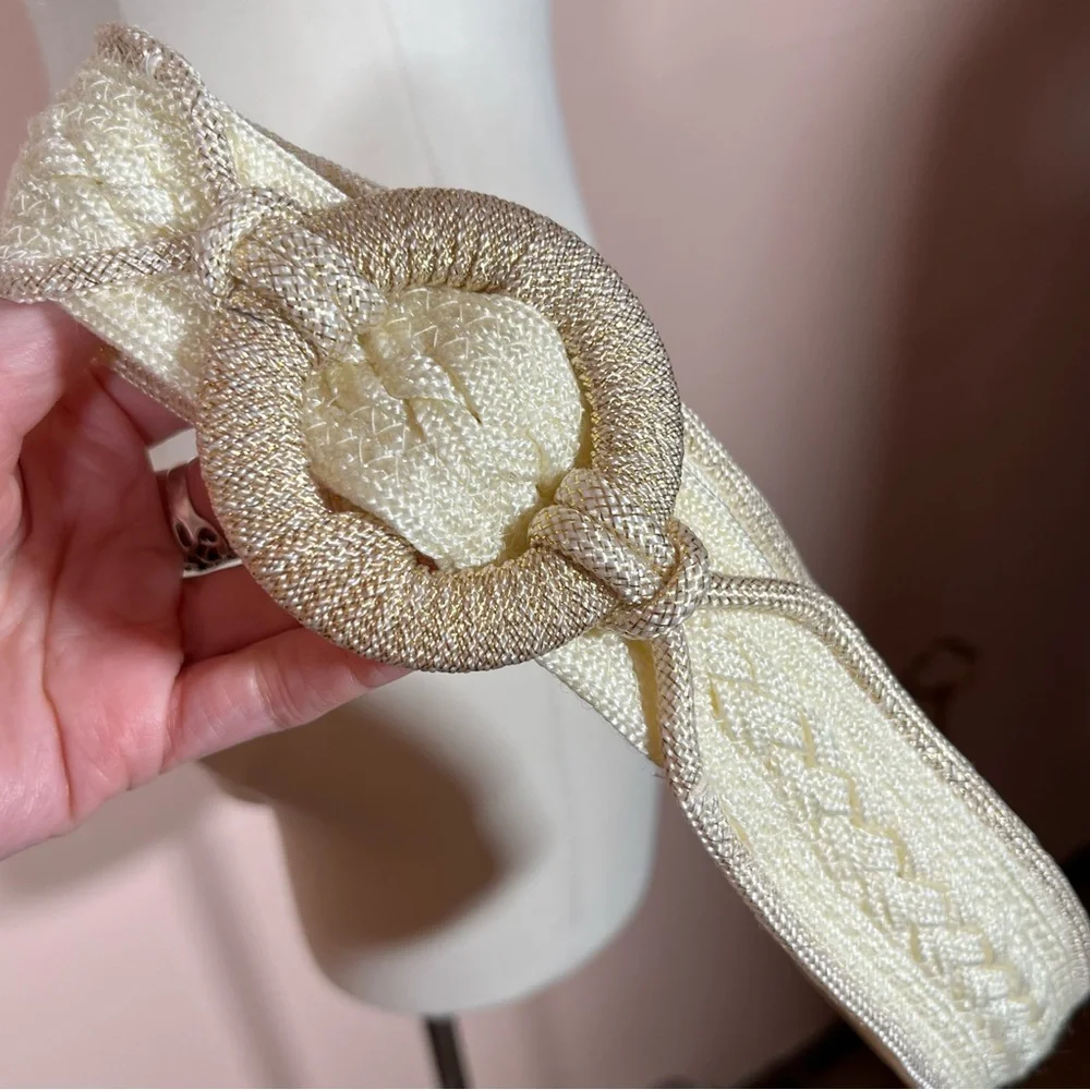Vintage 1980's -90's Retro Boho Cream woven fabric southwestern wide belt